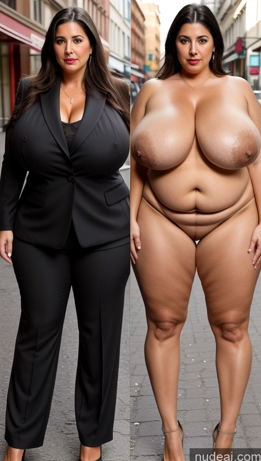 ai nude image of two women in business attire posing for a picture in the street pics of Milf Busty Huge Boobs Beautiful Lipstick Big Ass Skinny Abs Thick Big Hips Long Legs Pubic Hair Black Hair Long Hair Turkish Suit Panties Onoff Street 70s