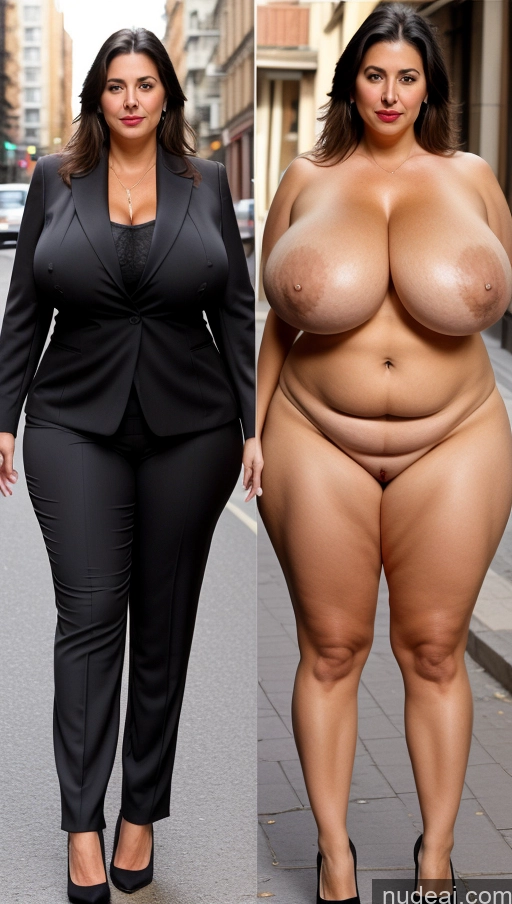 ai nude image of araffe woman in a suit and a woman in a black suit pics of Milf Busty Huge Boobs Beautiful Lipstick Big Ass Skinny Abs Thick Big Hips Long Legs Pubic Hair Black Hair Long Hair Turkish Suit Panties Onoff Street 70s