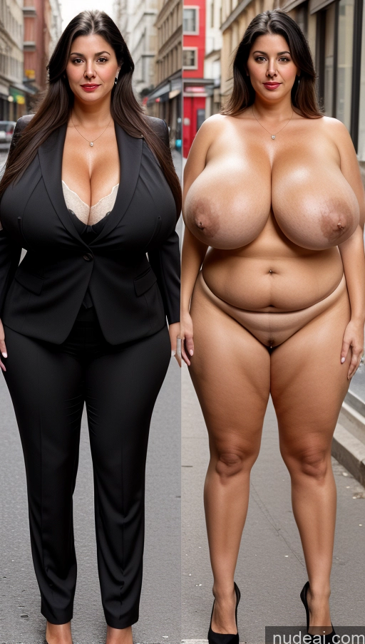 ai nude image of two women in black suits and heels are standing on a street pics of Milf Busty Huge Boobs Beautiful Lipstick Big Ass Skinny Abs Thick Big Hips Long Legs Pubic Hair Black Hair Long Hair Turkish Suit Panties Onoff Street 70s