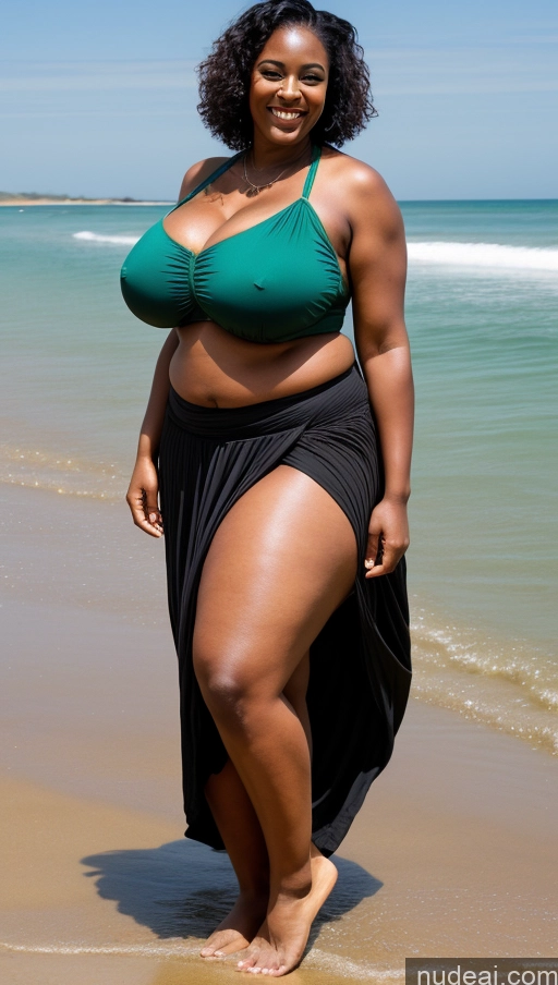 ai nude image of there is a woman in a green bikini standing on the beach pics of Milf Busty Huge Boobs Beautiful Tattoos Big Ass Thick Big Hips Tall Dark Skin 50s Beach T-pose Bikini Dark Lighting Sexy Face African Pixie Fat Happy Long Skirt Front View Green Hair