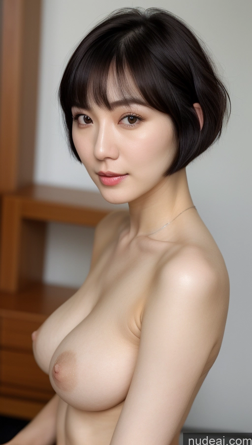 ai nude image of arafed asian woman with a very big breast posing naked pics of Woman One Beautiful Fairer Skin 30s Black Hair Short Hair Korean Close-up View Simple Detailed Perfect Boobs