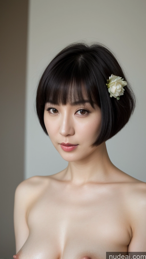 ai nude image of arafed asian woman with a flower in her hair pics of Woman One Beautiful Fairer Skin 30s Black Hair Short Hair Korean Close-up View Simple Detailed Perfect Boobs