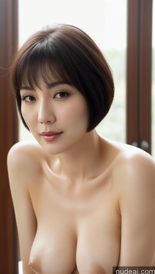 ai nude image of arafed asian woman with a very big breast posing for a picture pics of Woman One Beautiful Fairer Skin Black Hair Short Hair Korean Close-up View Simple Detailed 40s Perfect Boobs