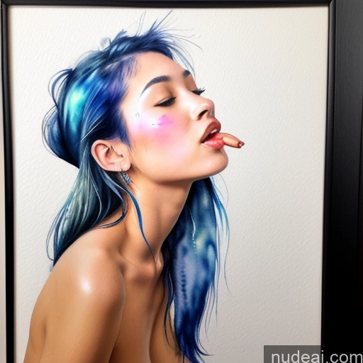 related ai porn images free for Woman Short Blue Hair Long Hair Filipina Skinny 18 Watercolor Kisses Front View