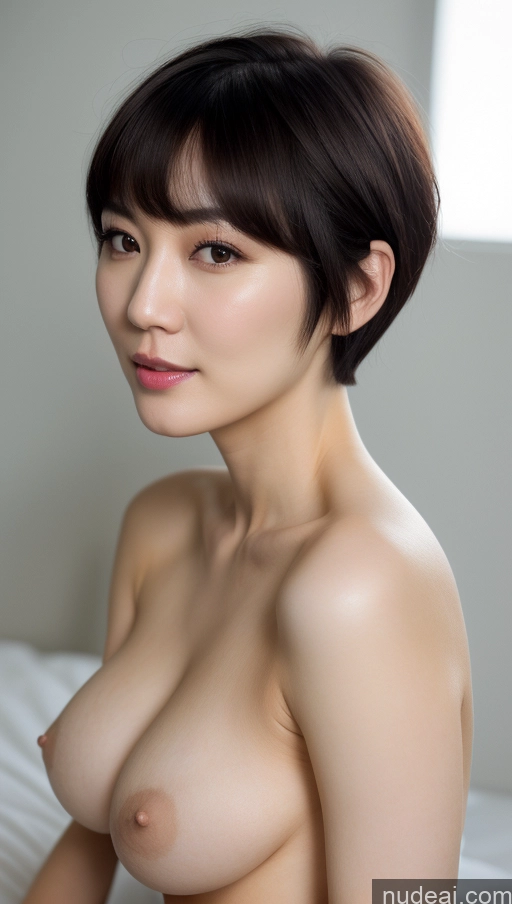 ai nude image of arafed asian woman with a very big breast posing on a bed pics of Woman One Perfect Boobs Beautiful Fairer Skin 30s Black Hair Short Hair Korean Close-up View Simple Detailed