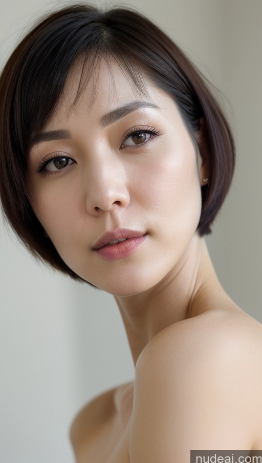 ai nude image of arafed asian woman with a short haircut and a white shirt pics of Woman One Perfect Boobs Beautiful Fairer Skin 30s Black Hair Short Hair Korean Close-up View Simple Detailed