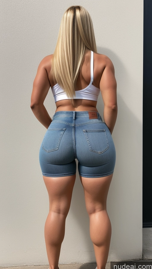 ai nude image of araffe butt - bari woman in jeans shorts standing against a wall pics of Big Hips Big Ass Jeans Athlete Blonde