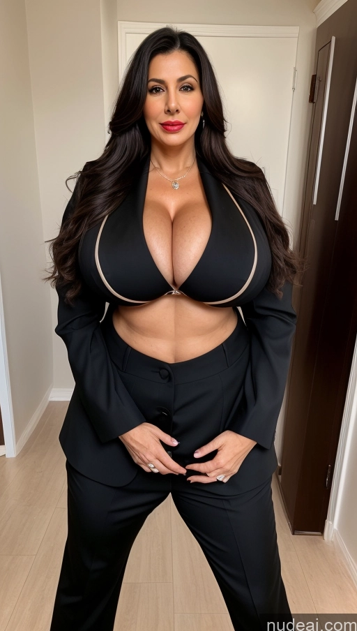 ai nude image of arafed woman in a black suit posing for a picture pics of Milf Busty Huge Boobs Beautiful Lipstick Big Ass Skinny Abs Thick Big Hips Long Legs Pubic Hair Long Hair Black Hair Turkish Suit