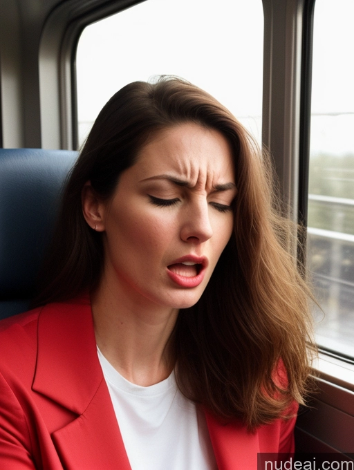 ai nude image of woman with closed eyes on train looking at cell phone pics of Beautiful Long Legs Tall Perfect Body Fairer Skin Sad Serious Seductive Sexy Face Long Hair Hungarian 80s 90s Professor Teacher Angry Orgasm Sleeping Train Jacket 20s Model