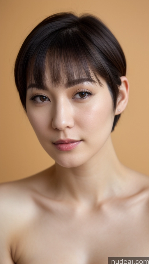 ai nude image of arafed asian woman with a short haircut and no shirt pics of Woman One Beautiful Fairer Skin 30s Black Hair Close-up View Detailed Simple Short Hair Korean Perfect Boobs Skin Detail (beta)