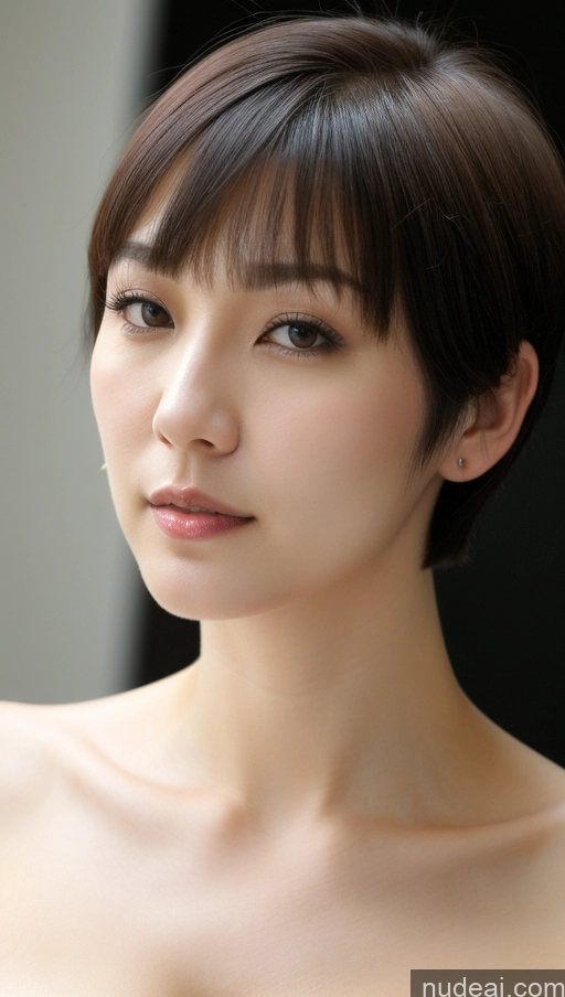 ai nude image of arafed asian woman with a short haircut and a white shirt pics of Woman One Beautiful Fairer Skin 30s Close-up View Detailed Simple Short Hair Perfect Boobs Korean Black Hair