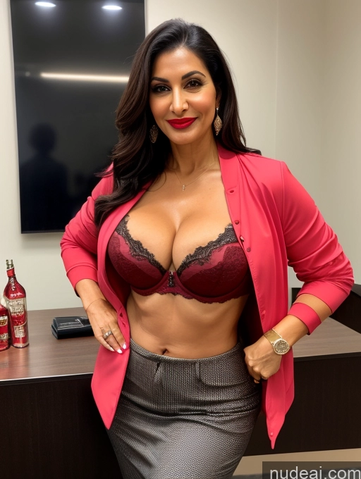 ai nude image of sexy woman in a red jacket and skirt posing for a picture pics of Milf Perfect Boobs Beautiful Lipstick Perfect Body Dark Skin 50s Persian Party Bra Jacket Professor Secretary Stylish Suit Cleavage Detailed Sexy Face