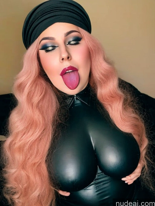 ai nude image of a woman with long pink hair and black latex posing for a picture pics of One Beautiful Lipstick Chubby Perfect Boobs Long Hair Brunette Orgasm Ahegao Laughing 30s Fairer Skin Cleavage Detailed Niqab Big Hips Big Ass Model Last