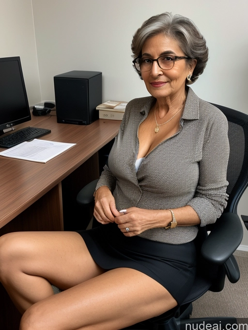 ai nude image of there is a woman sitting at a desk with a computer pics of Milf Perfect Boobs Beautiful Perfect Body Pubic Hair Dark Skin 80s Pixie Arabic Office Nude Blouse Casual Professor Shirt Stylish Suit Cleavage Partially Nude Dark Lighting Detailed