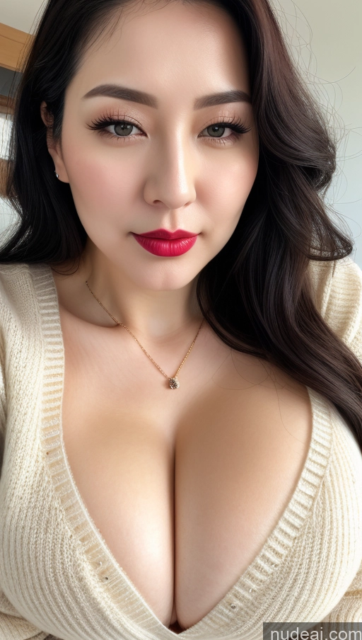 related ai porn images free for Woman One Lipstick Close-up View Huge Boobs 30s Black Hair Beautiful Fairer Skin Slicked Korean Sweater Stylish Cleavage