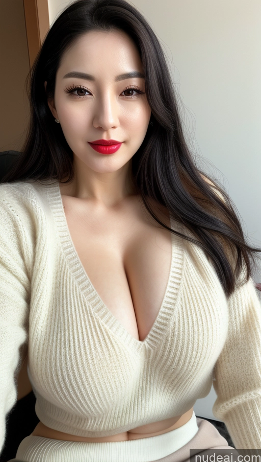 related ai porn images free for Woman One Huge Boobs Beautiful Lipstick Fairer Skin 30s Slicked Korean Close-up View Black Hair Sweater