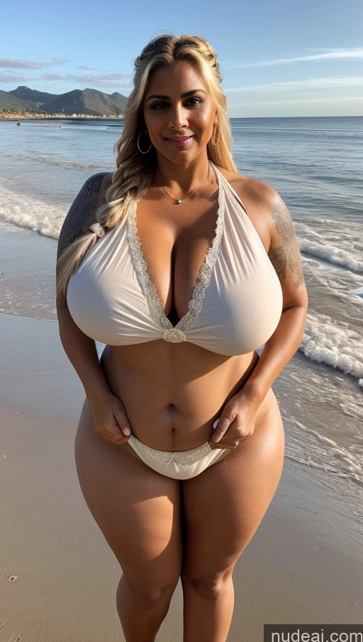 ai nude image of a woman in a bikini posing on the beach with her hands on her hips pics of Milf Busty Beautiful Tattoos Muscular Big Ass Big Hips Tall Dark Skin Sexy Face Indian Front View Huge Boobs Thick T-pose 40s Seductive Braided Chubby Blonde Blouse Sari Beach