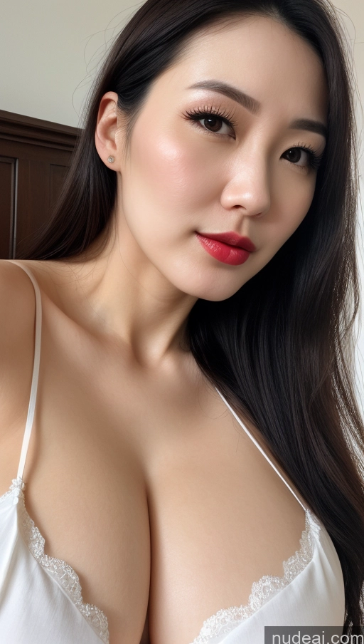 ai nude image of araffed asian woman with long black hair wearing a white bra pics of Woman One Huge Boobs Beautiful Lipstick Fairer Skin 30s Black Hair Slicked Korean Close-up View Simple Detailed Chemise