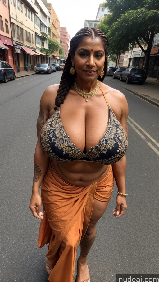 ai nude image of arafed woman in a bikini walking down a street pics of Milf Busty Huge Boobs Beautiful Tattoos Muscular Big Ass Abs Thick Big Hips Tall Dark Skin 50s Seductive Ginger Braided Indian Front View T-pose Sari Sexy Face Street