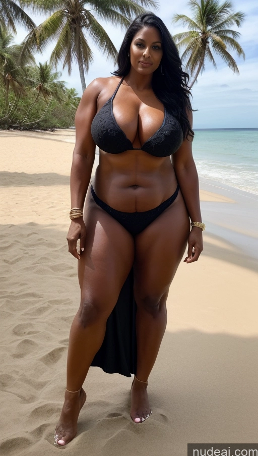 ai nude image of arafed woman in a black bikini posing on a beach pics of Beautiful Big Ass Tall Dark Skin Milf Sexy Face Indian 50s Seductive Thick T-pose Tattoos Muscular Huge Boobs Fat Black Hair Beach Front View Bikini Long Skirt