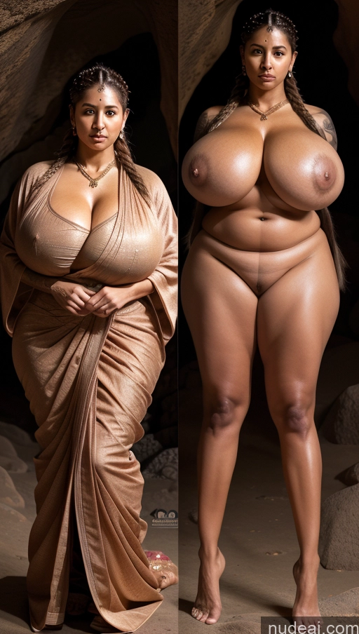 ai nude image of two pictures of a woman with huge breasts posing for a picture pics of Milf Busty Huge Boobs Beautiful Tattoos Muscular Big Ass Abs Thick Big Hips Tall Dark Skin 50s Seductive Ginger Braided Indian Cave Front View T-pose Sari Sexy Face Onoff