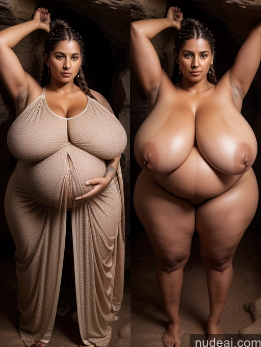 ai nude image of two women in a cave with their arms raised and their breasts raised pics of Busty Huge Boobs Beautiful Tattoos Abs Tall Dark Skin 50s Seductive Ginger Braided Indian Cave T-pose Sari Sexy Face Onoff Pregnant Close-up View