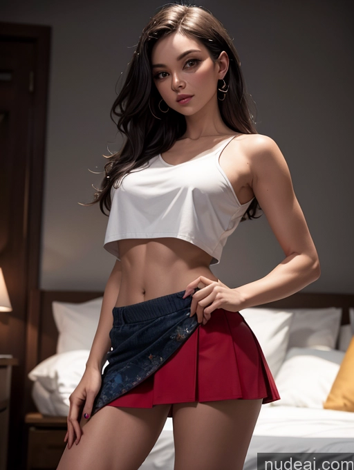 Woman Beautiful Perfect Body Dark Lighting Bright Lighting Detailed Mini Skirt Jakarta Crop Top Front View Busty