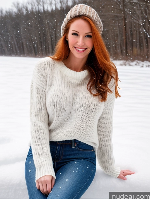 related ai porn images free for One 40s Happy Long Hair Jeans Blouse Fairer Skin Ginger Model Perfect Boobs Sweater Perfect Body Beautiful Russian Bright Lighting On Back Front View Snow