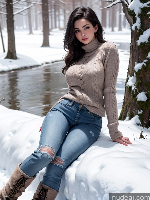 related ai porn images free for Woman Busty Beautiful Perfect Body Jeans Detailed Snow Boots Sweater