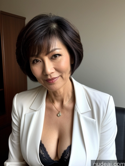 related ai porn images free for Milf Perfect Boobs Beautiful Perfect Body Short Hair 60s Chinese Blouse Bra Jacket Professor Stylish Suit Detailed Dark Lighting