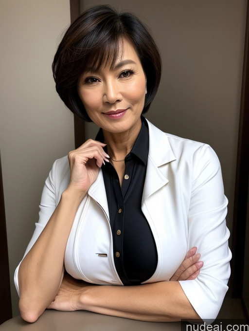 related ai porn images free for Milf Perfect Boobs Beautiful Perfect Body Short Hair 60s Chinese Blouse Bra Jacket Professor Stylish Suit Detailed Dark Lighting