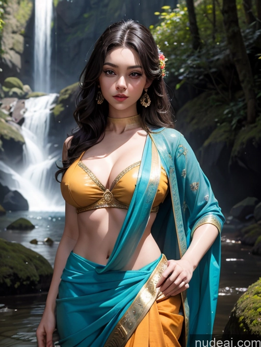 related ai porn images free for Woman Busty Beautiful Perfect Body Waterfall Forest Front Facing Full Body Sari Detailed Bright Lighting Dark Lighting