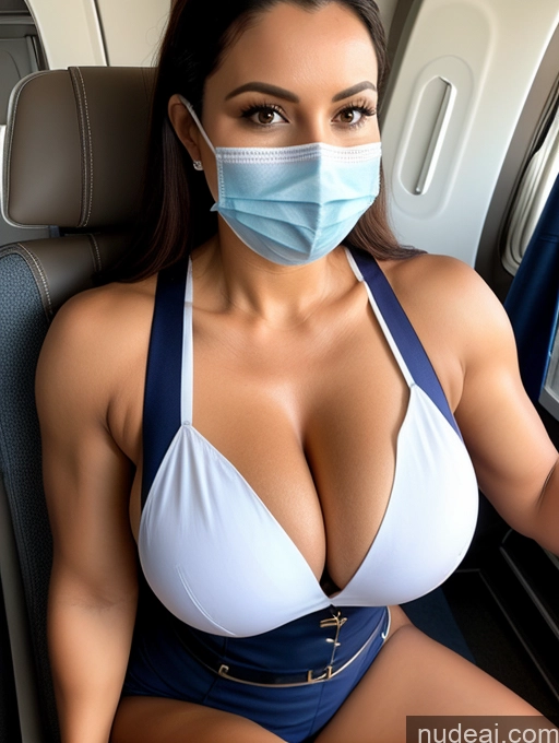 Busty Muscular Durban Face Mask Flight Attendant