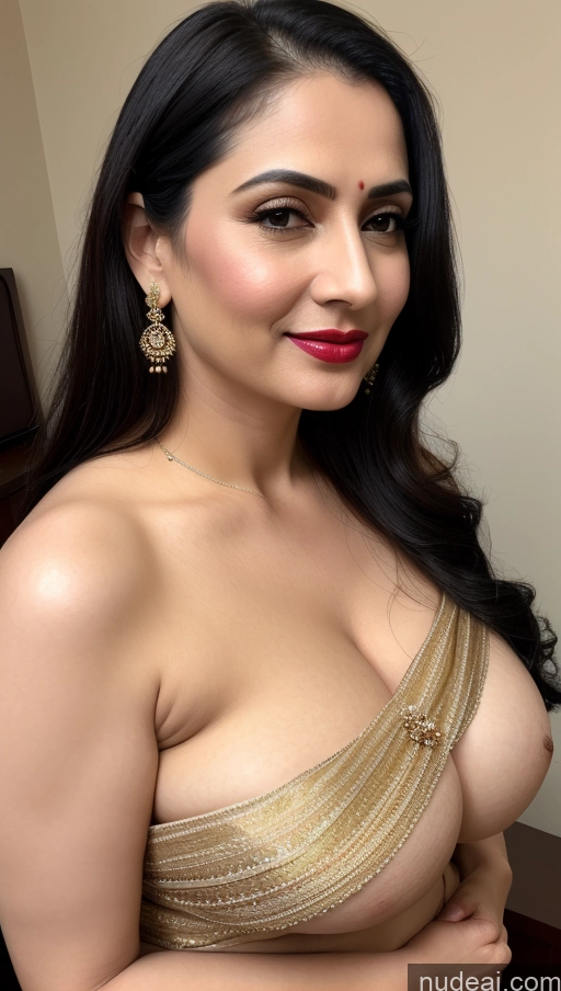 related ai porn images free for Woman Fairer Skin Black Hair Close-up View Lipstick One Busty Perfect Boobs Sari Beautiful Blouse Slicked Indian 40s Cleavage Detailed