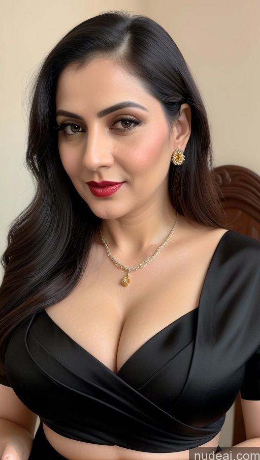 related ai porn images free for Woman Fairer Skin Black Hair Close-up View Lipstick One Busty Perfect Boobs Sari Beautiful Blouse Slicked Indian 40s Cleavage Detailed