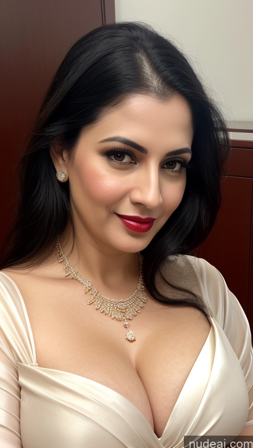 related ai porn images free for Woman One Beautiful Lipstick Fairer Skin 40s Black Hair Slicked Close-up View Detailed Blouse Sari Busty Perfect Boobs Indian Cleavage