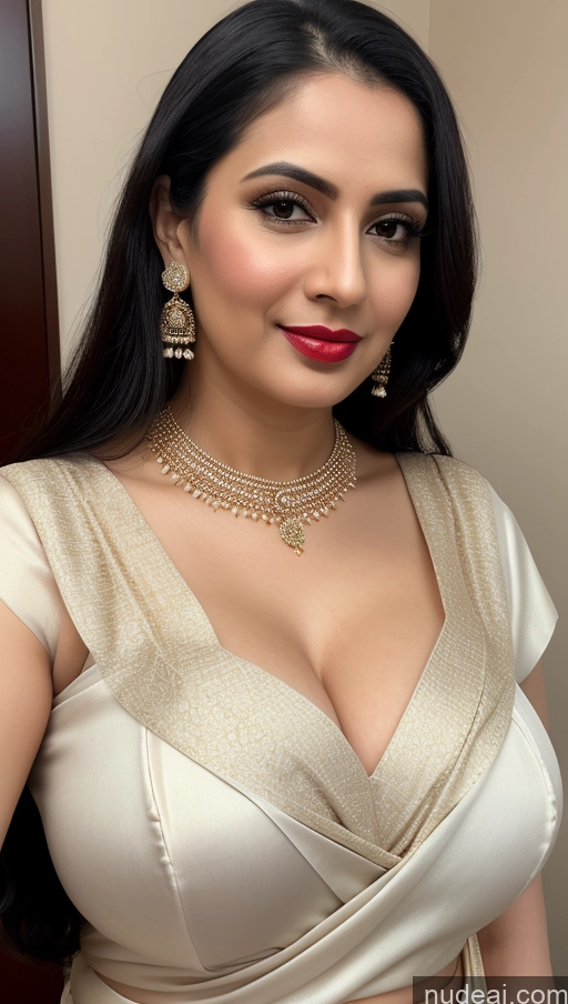 related ai porn images free for Woman One Beautiful Lipstick Fairer Skin Black Hair Slicked Close-up View Detailed Busty Perfect Boobs Indian Sari Cleavage 30s Blouse