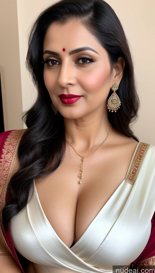 related ai porn images free for Woman One Beautiful Lipstick Fairer Skin Black Hair Slicked Close-up View Detailed Busty Perfect Boobs Indian Sari 50s Cleavage