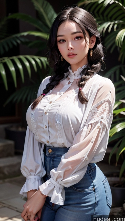 Woman Busty Beautiful Chubby Singapore Proper Attire | Chic Tops Jeans Bright Lighting Dark Lighting Detailed High Heels Braided