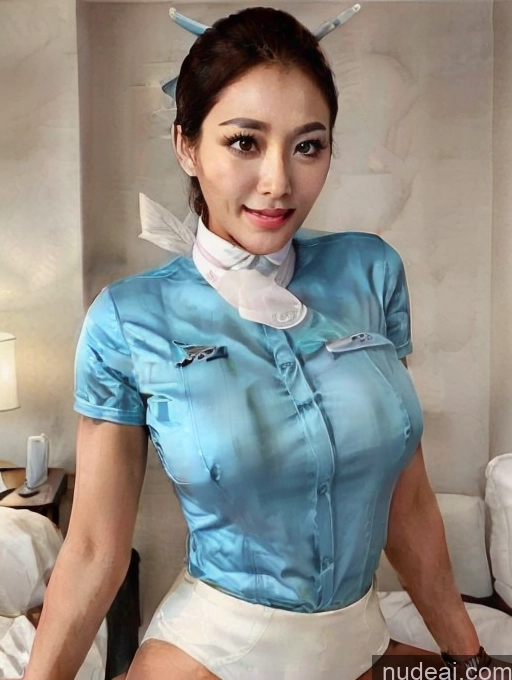 Miss Universe Model Busty Perfect Boobs Beautiful Muscular Gymnast Outfit Stewardess Uniform