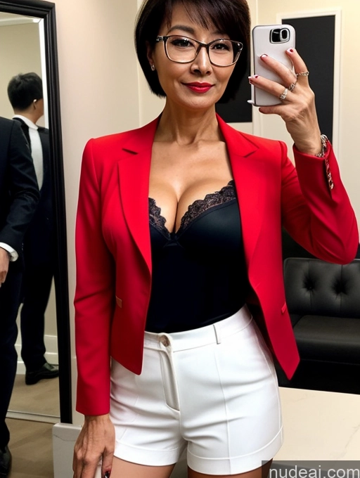 related ai porn images free for Milf Perfect Boobs Beautiful Glasses Perfect Body 50s Pixie Chinese Mirror Selfie Party Blouse Bra Jacket Suit Cleavage Dark Lighting Detailed