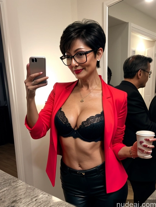 related ai porn images free for Milf Perfect Boobs Beautiful Glasses Perfect Body 50s Pixie Chinese Mirror Selfie Party Blouse Bra Jacket Suit Cleavage Dark Lighting Detailed