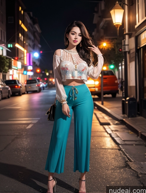 related ai porn images free for Woman Busty Beautiful Blouse Harem Pants High Heels Street Bright Lighting Dark Lighting Detailed