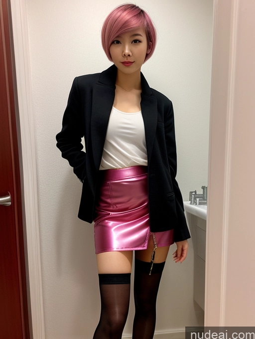 related ai porn images free for Model One Skinny Beautiful 18 Sexy Face Pink Hair Chinese Bathroom Micro Skirt Pantyhose Dark Lighting Cyberpunk Short Hair Front View