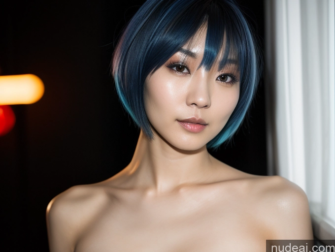 related ai porn images free for Model One Skinny Beautiful Sexy Face Dark Lighting Cyberpunk Blue Hair Short Hair Nude Front View 20s Chinese