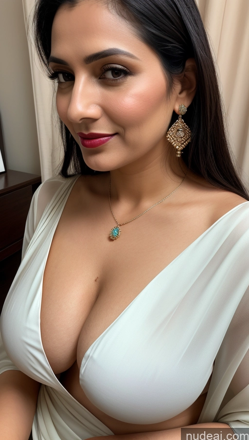 related ai porn images free for Woman One Busty Perfect Boobs Beautiful Lipstick Fairer Skin 40s Black Hair Indian Close-up View Sari Topless Detailed Thick Blouse Cleavage