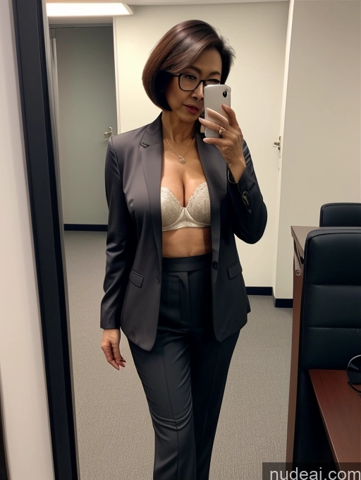 related ai porn images free for Milf Perfect Boobs Beautiful Glasses Perfect Body 70s Bobcut Chinese Mirror Selfie Office Blouse Bra Casual Jacket Suit Cleavage Dark Lighting Detailed