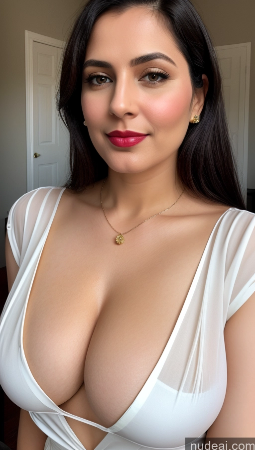 related ai porn images free for Woman One Lipstick Fairer Skin Black Hair Close-up View Beautiful Busty Perfect Boobs Thick 40s Indian Blouse Sari Slicked Cleavage Detailed Partially Nude