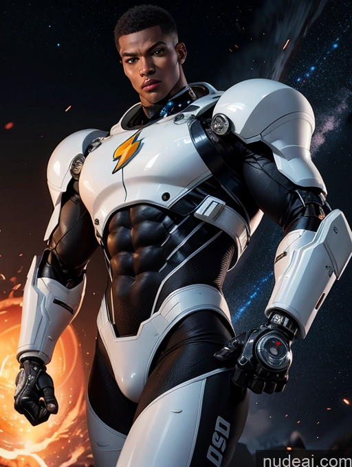 related ai porn images free for Dark Lighting Pilot Space Suit Dynamic View Science Fiction Style Sci-fi Armor Muscular Abs Thick Tall Perfect Body Black Cyborg Dark Skin Tanned Skin Jumping