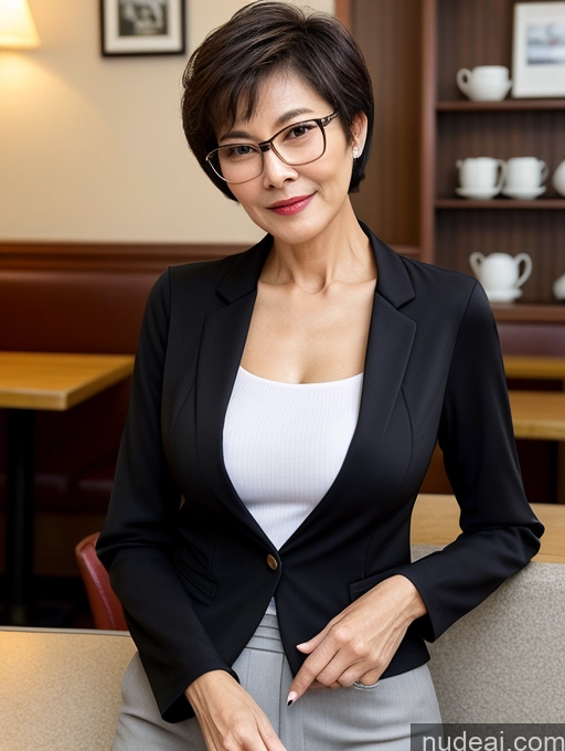 related ai porn images free for Milf Perfect Boobs Beautiful Glasses Perfect Body Short Hair 70s Chinese Cafe Blouse Bra Casual Jacket Professor Suit Cleavage Detailed Sexy Face